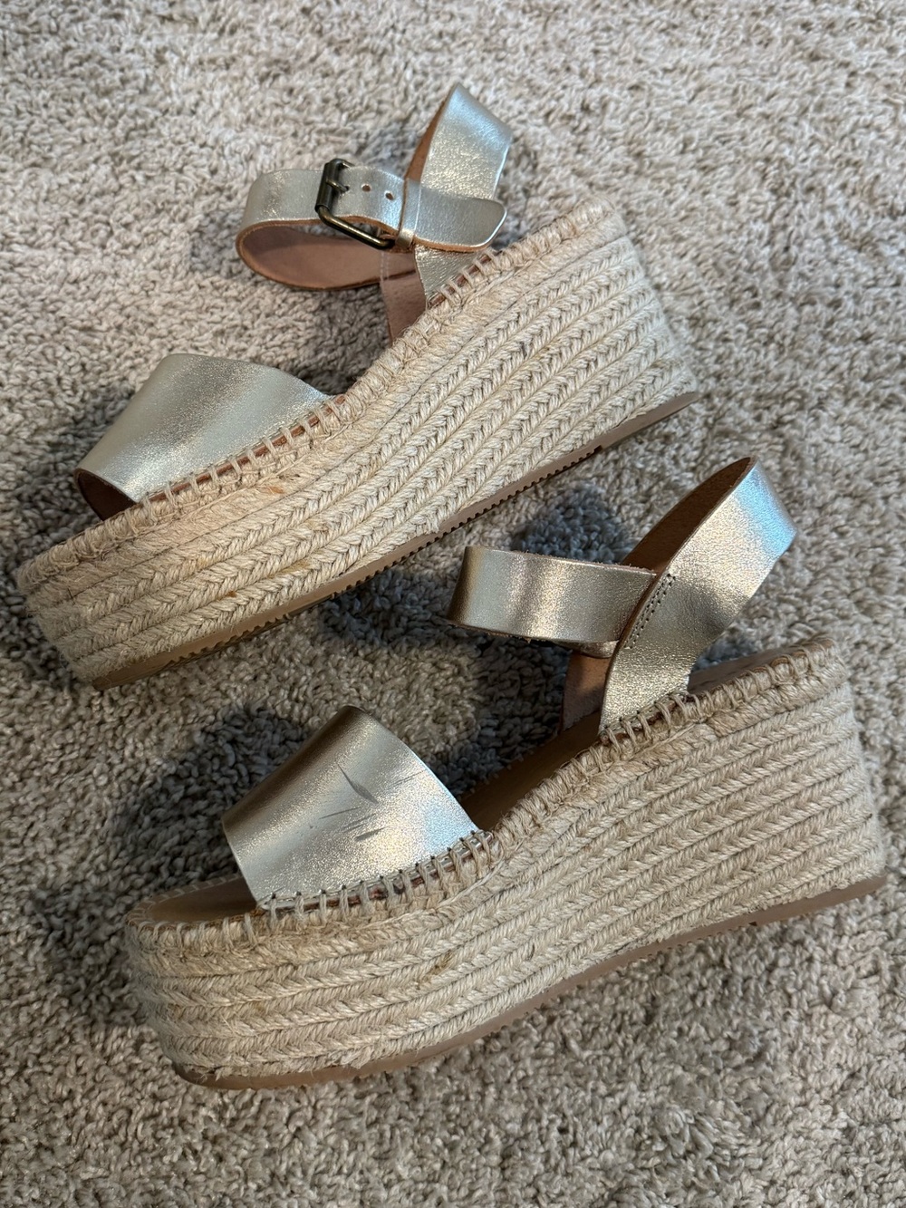 Soludos Metallic Gold Espadrille Platform Wedge Sandals